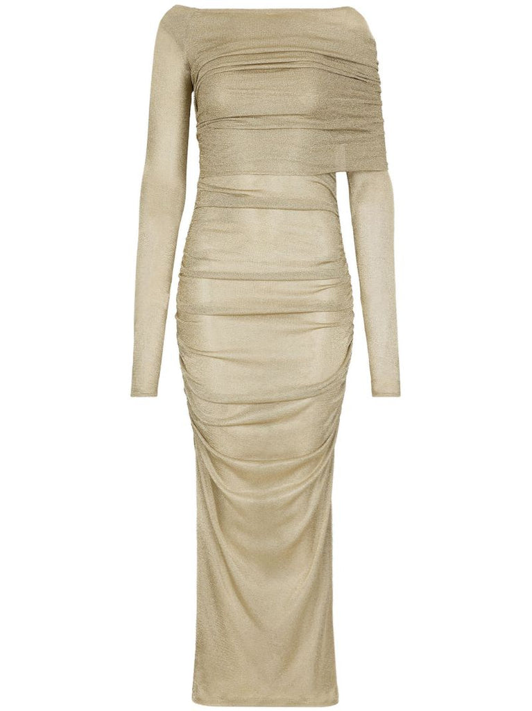 Gold-tone Semi-sheer Midi Dress