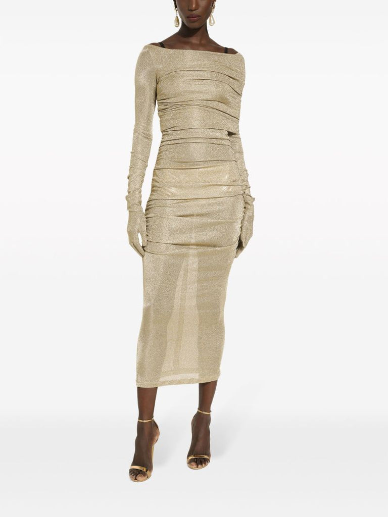Gold-tone Semi-sheer Midi Dress