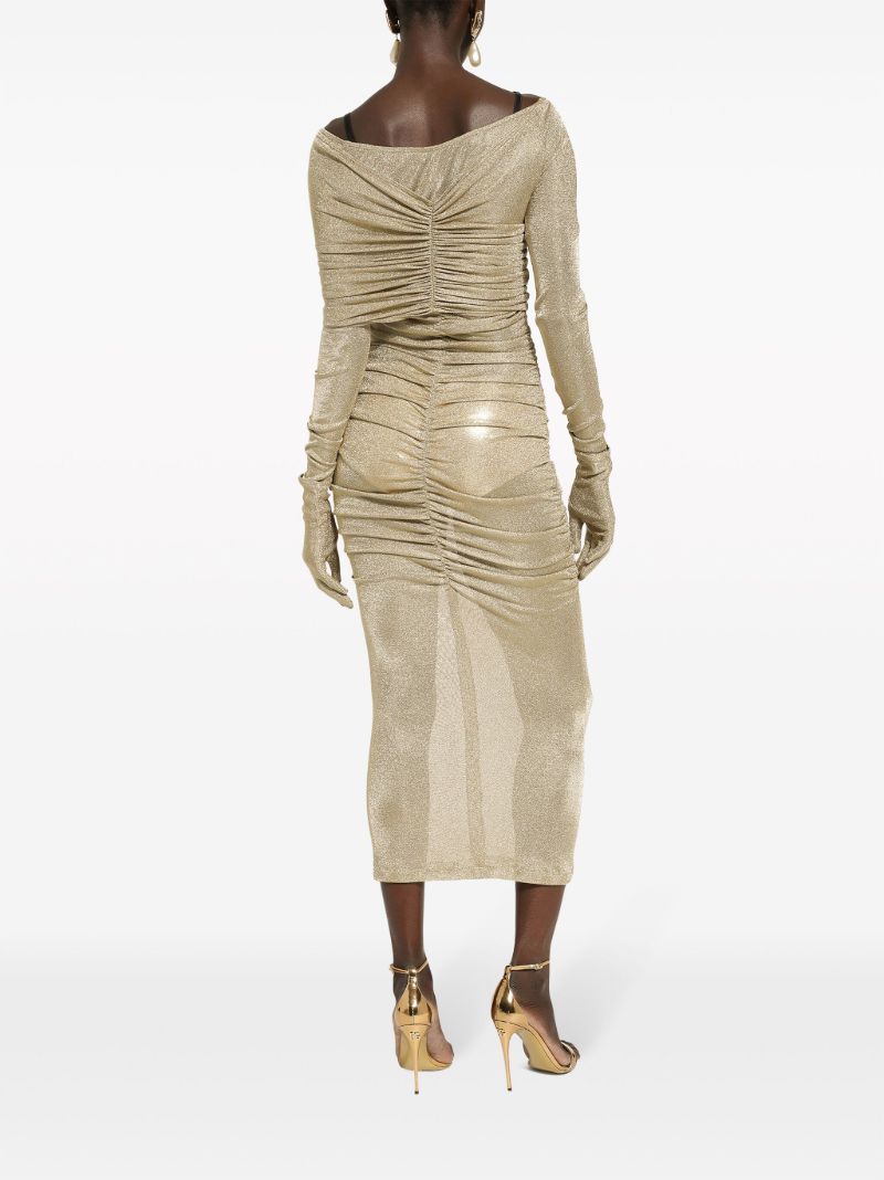 Gold-tone Semi-sheer Midi Dress