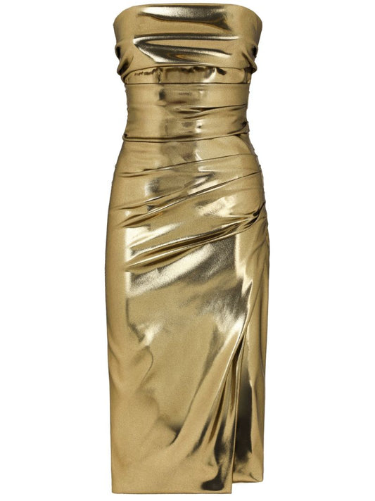 Gold-tone Foiled Midi Dress