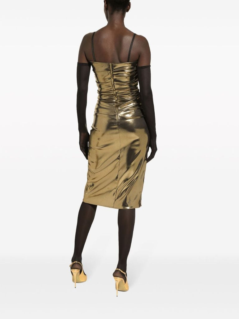 Gold-tone Foiled Midi Dress