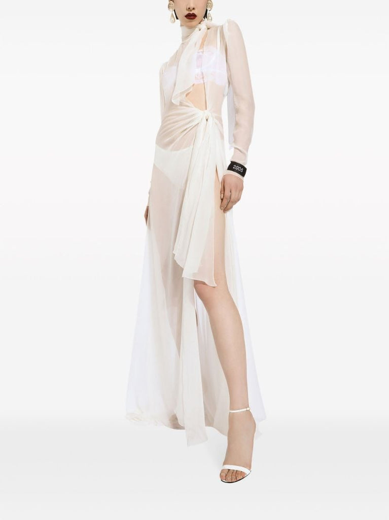 White Sheer Silk Maxi Dress