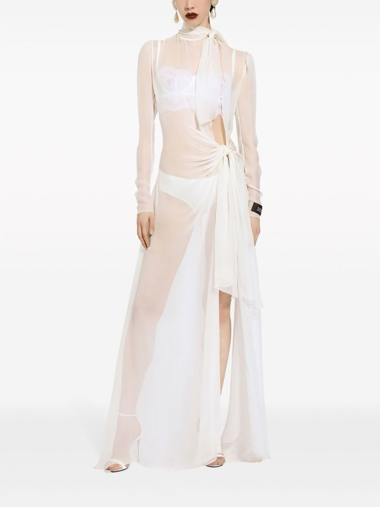 White Sheer Silk Maxi Dress