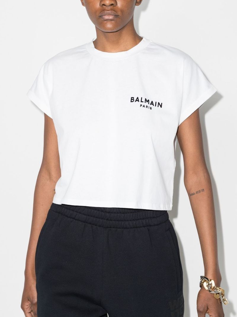 White Cropped Logo Cotton T-shirt