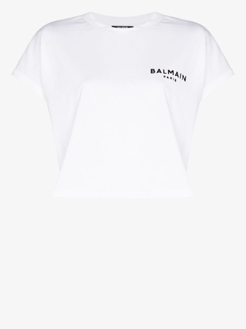 White Cropped Logo Cotton T-shirt