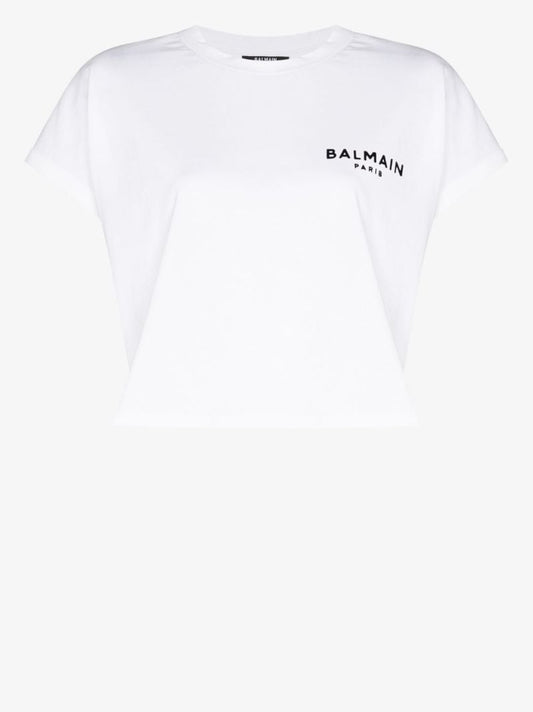 White Cropped Logo Cotton T-shirt