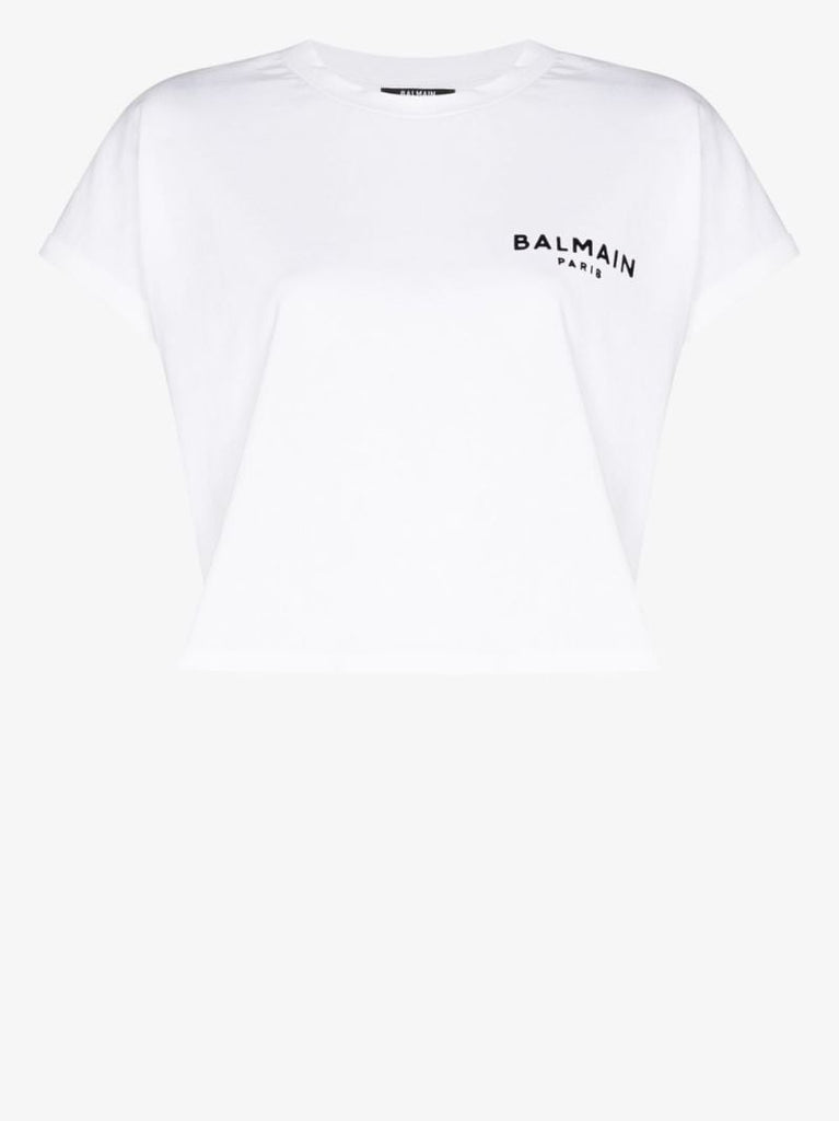 White Cropped Logo Cotton T-shirt