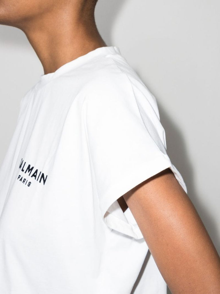 White Cropped Logo Cotton T-shirt