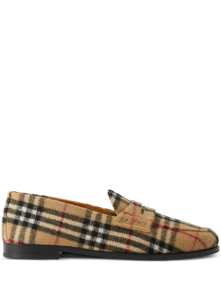 Neutral Check Wool Felt Loafers