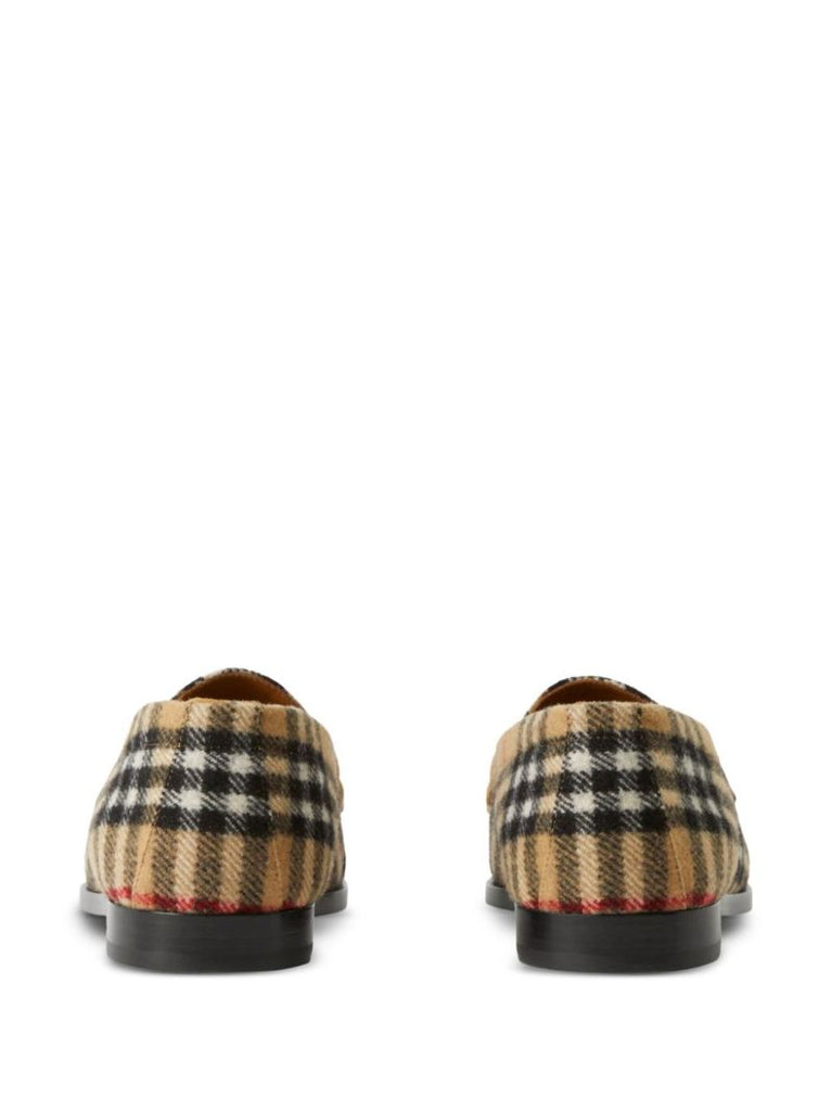 Neutral Check Wool Felt Loafers