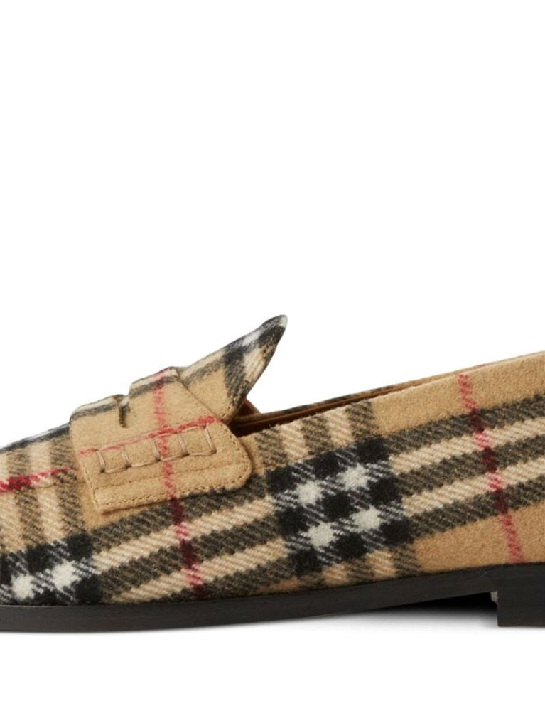 Neutral Check Wool Felt Loafers
