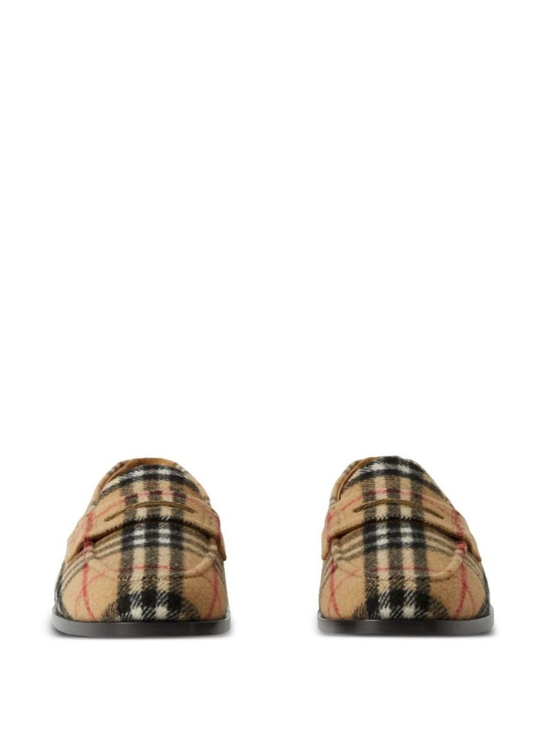 Neutral Check Wool Felt Loafers