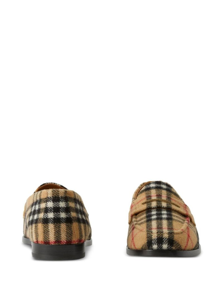 Neutral Check Wool Felt Loafers
