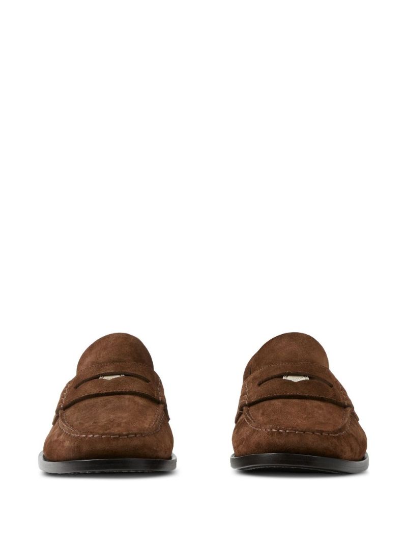 Brown Coin Detail Suede Penny Loafers