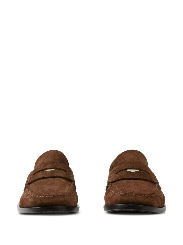 Brown Coin Detail Suede Penny Loafers