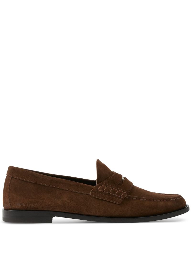 Brown Coin Detail Suede Penny Loafers