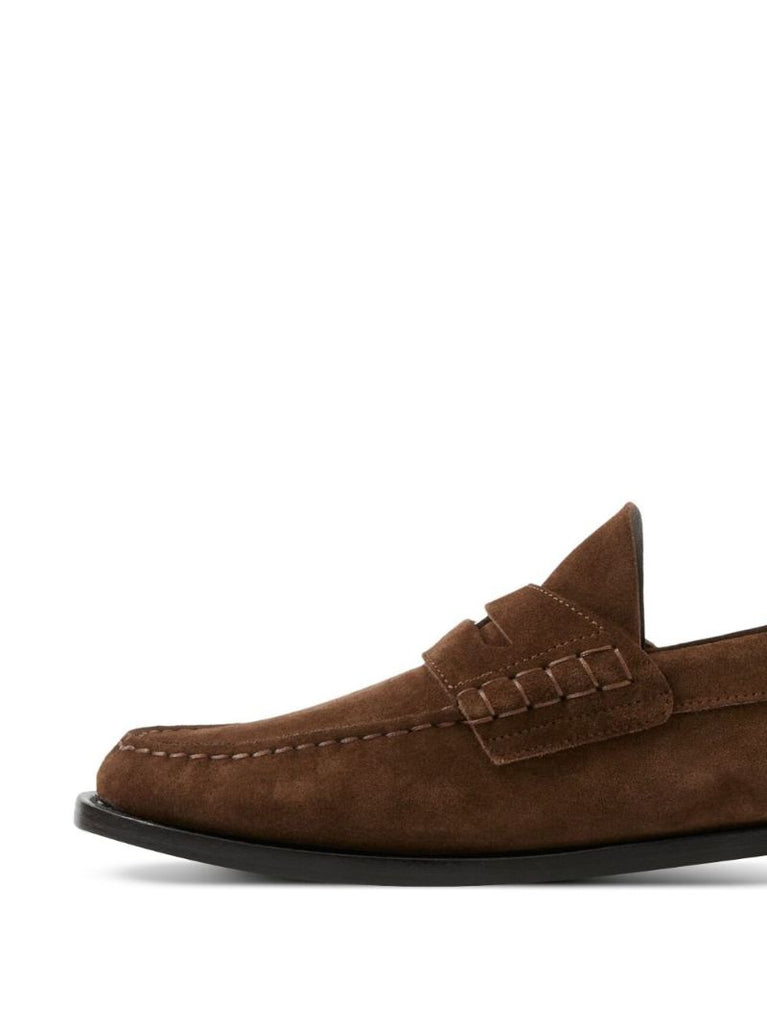 Brown Coin Detail Suede Penny Loafers
