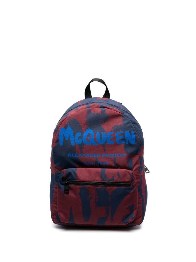 Blue Graffiti-print Logo Backpack