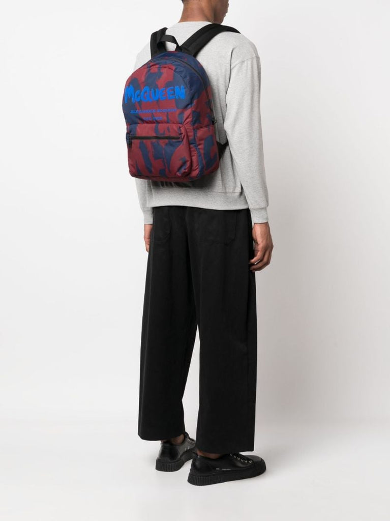 Blue Graffiti-print Logo Backpack
