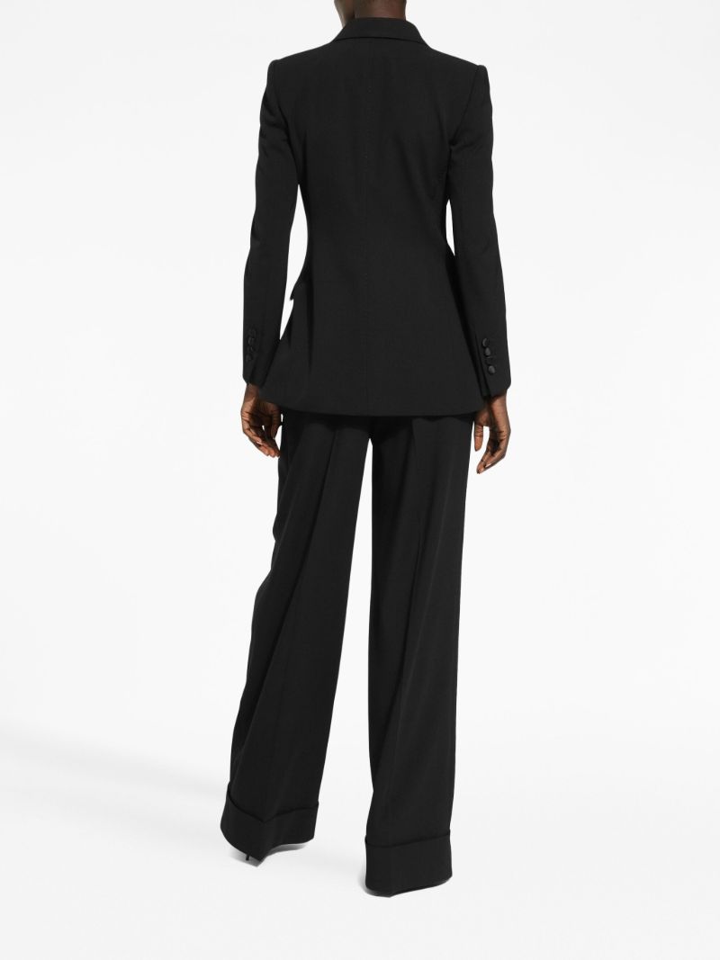 Black Floral-appliquÃ_x0083_Â© Double-breasted Blazer
