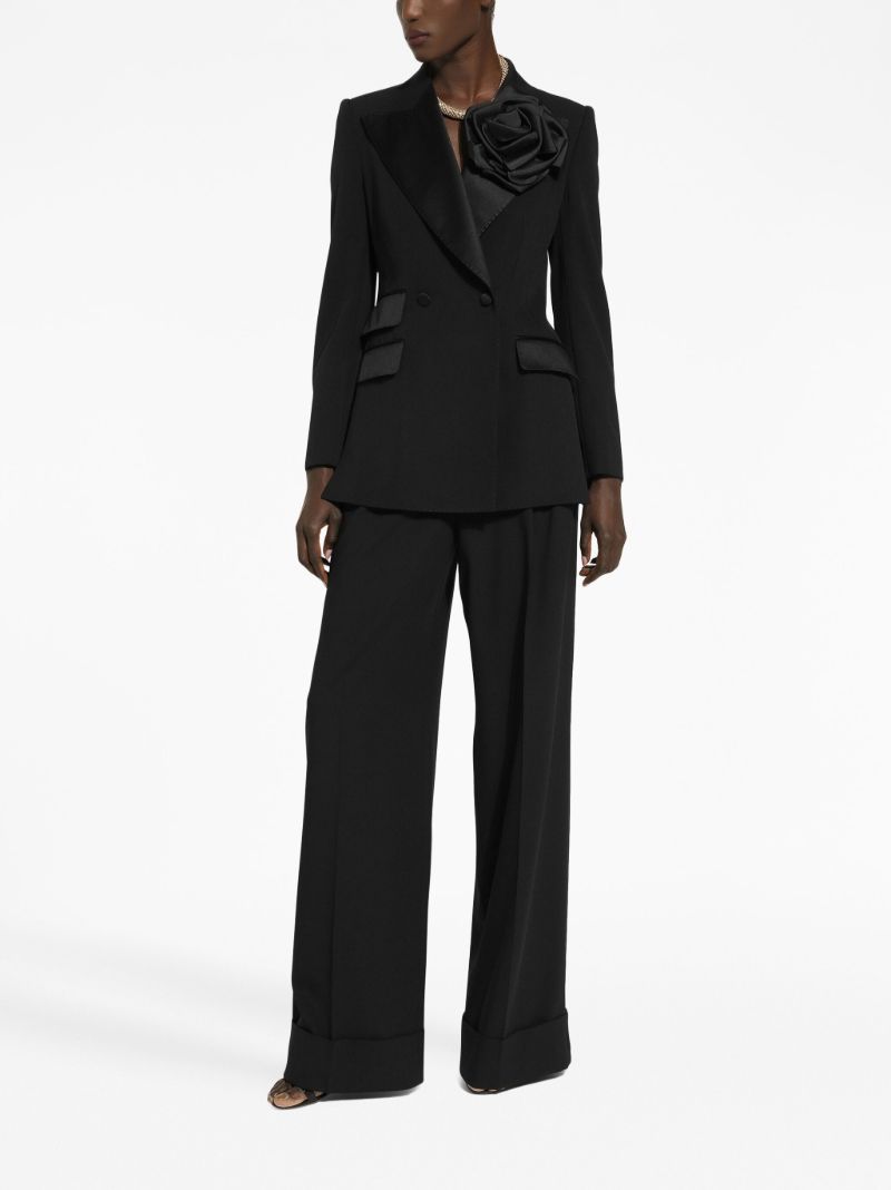 Black Floral-appliquÃ_x0083_Â© Double-breasted Blazer