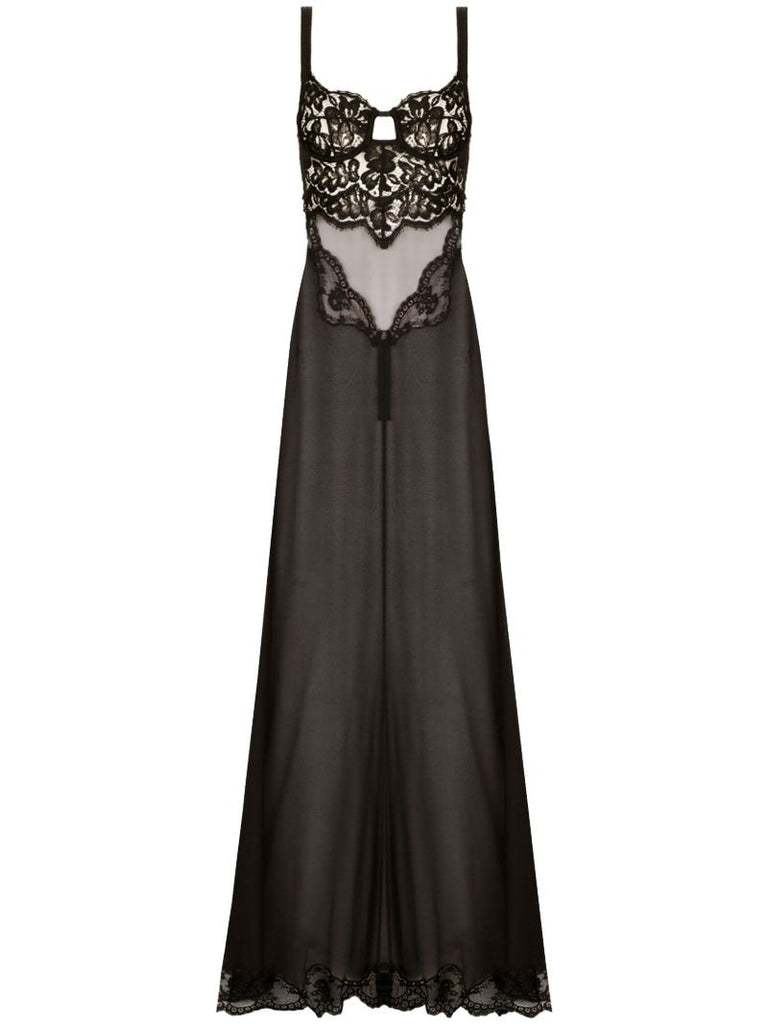 Black Lace Sheer Maxi Nightdress