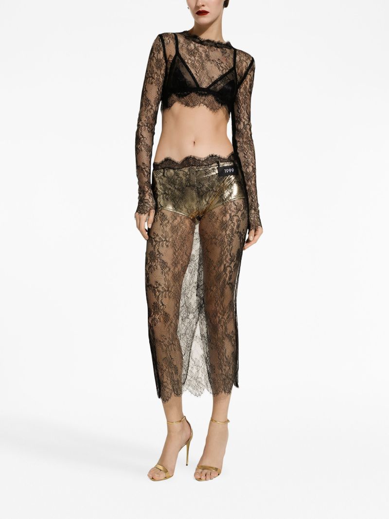 Black Sheer Lace Cropped Top