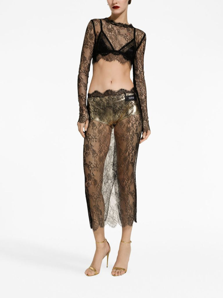 Black Sheer Lace Cropped Top