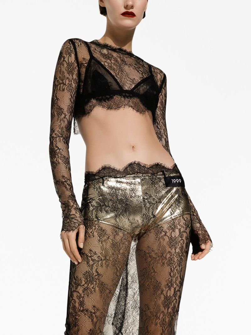 Black Sheer Lace Cropped Top