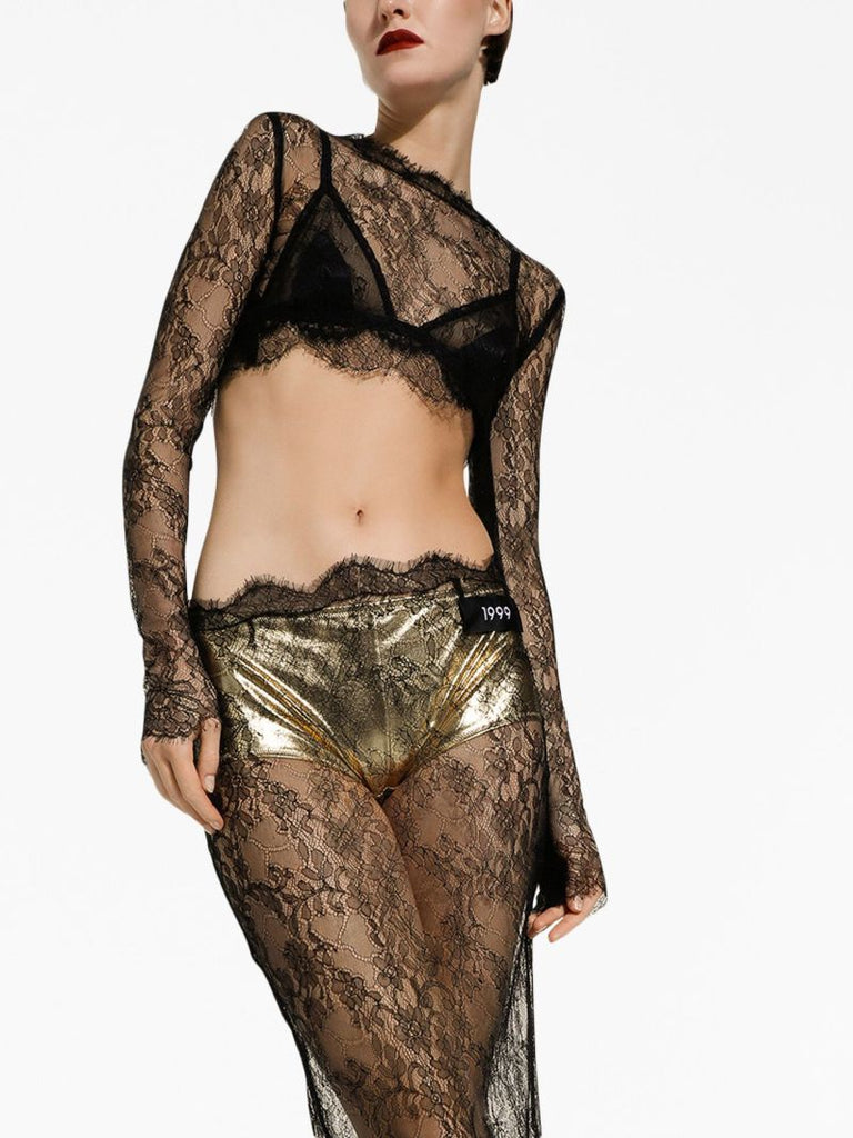 Black Sheer Lace Cropped Top