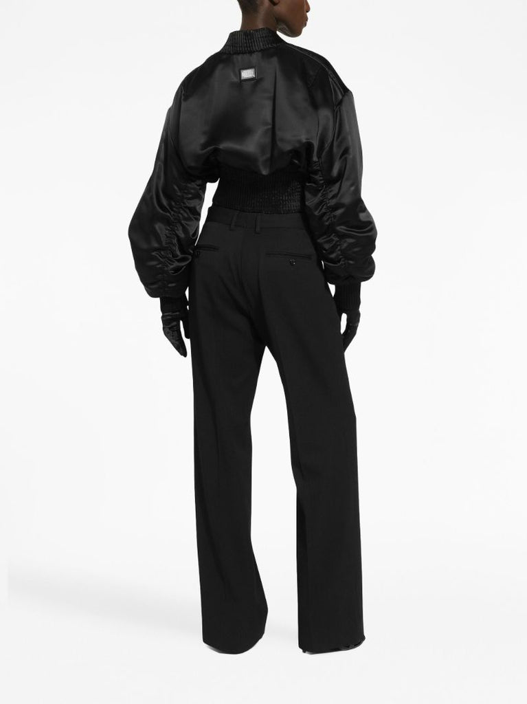 Black Satin Cropped Bomber Jacket