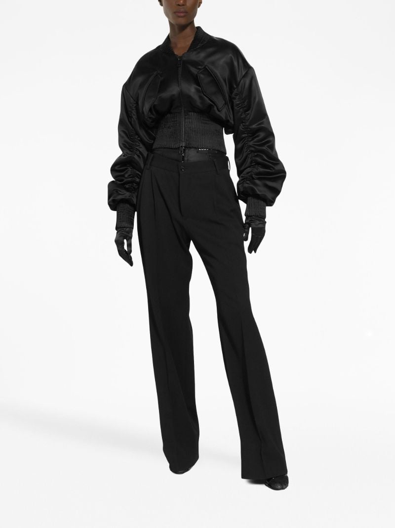 Black Satin Cropped Bomber Jacket