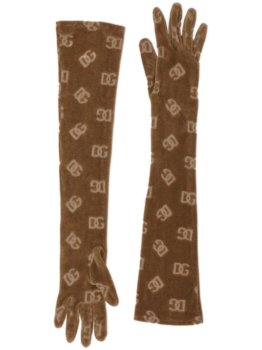 Brown Dg Logo-print Cotton Gloves