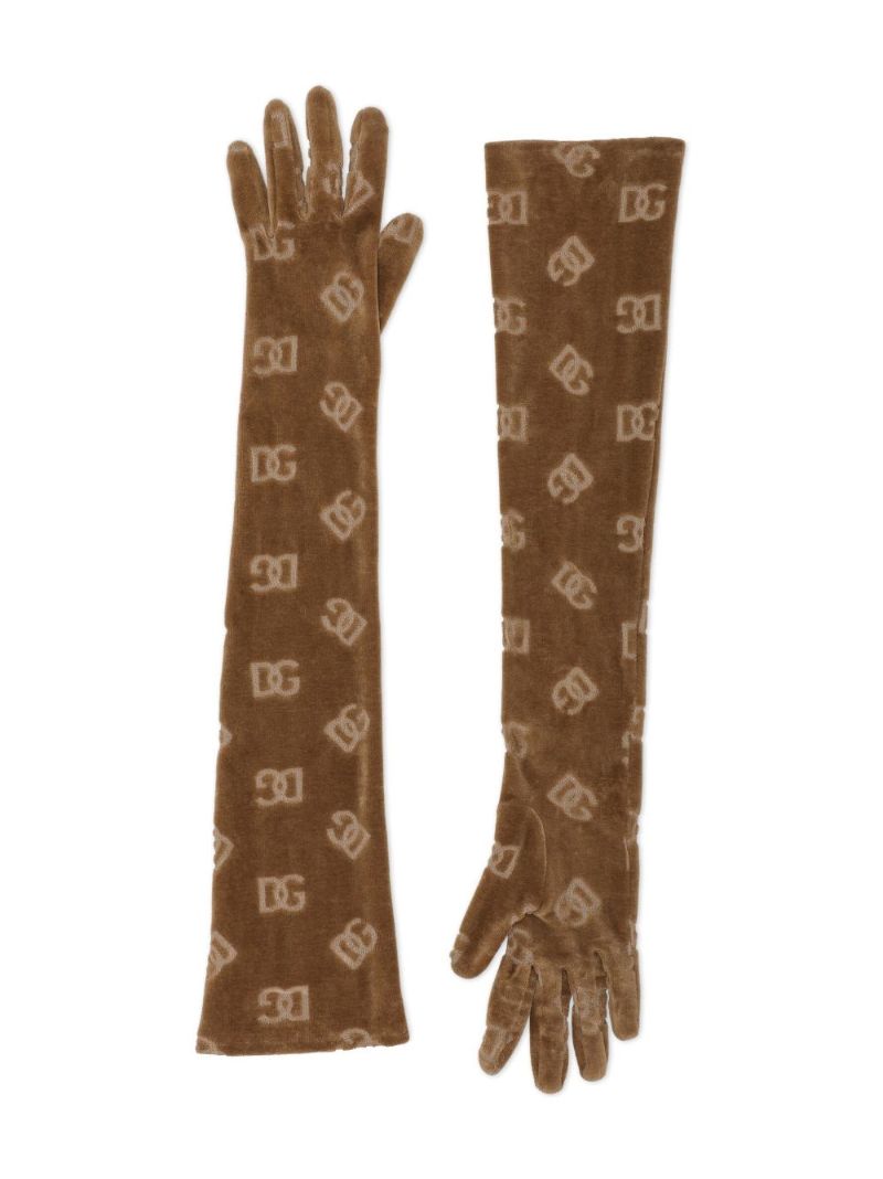 Brown Dg Logo-print Cotton Gloves