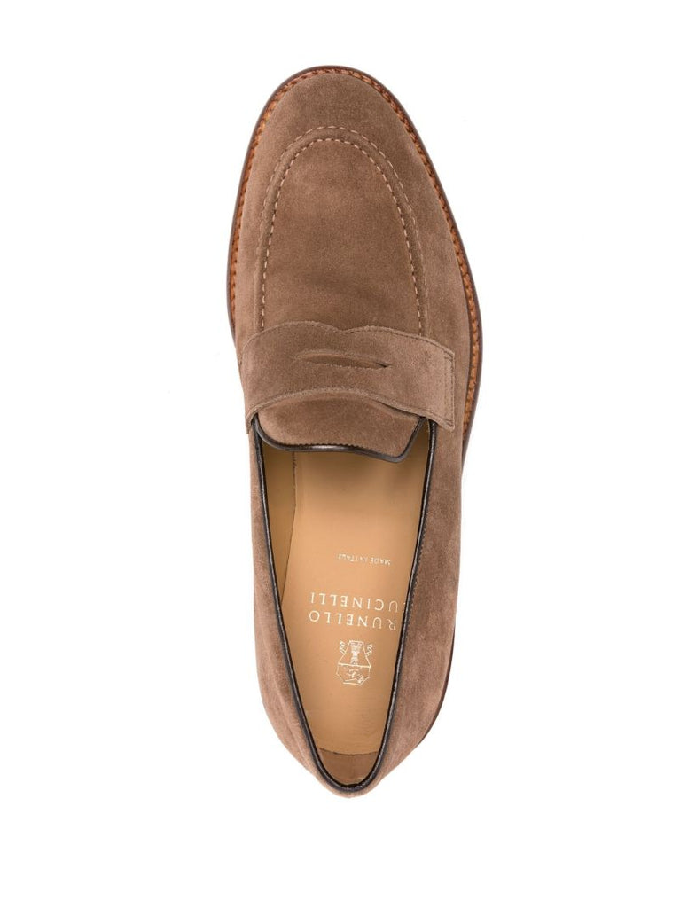 Brown Suede Penny Loafers