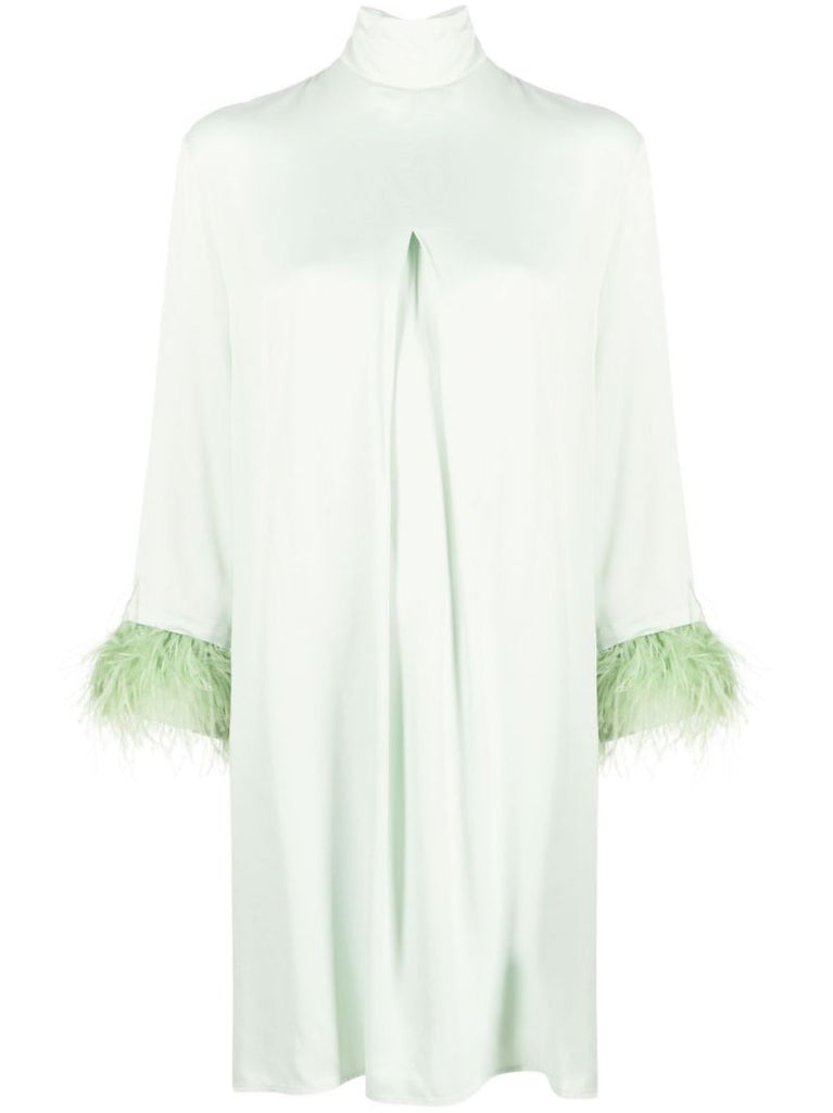 Green Party Feather-trimmed Mini Dress