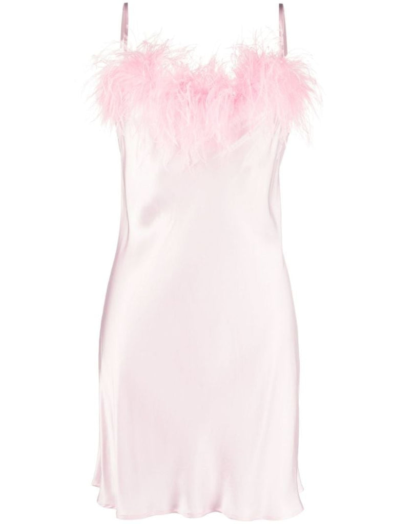 Pink Boheme Feather Trim Slip Dress