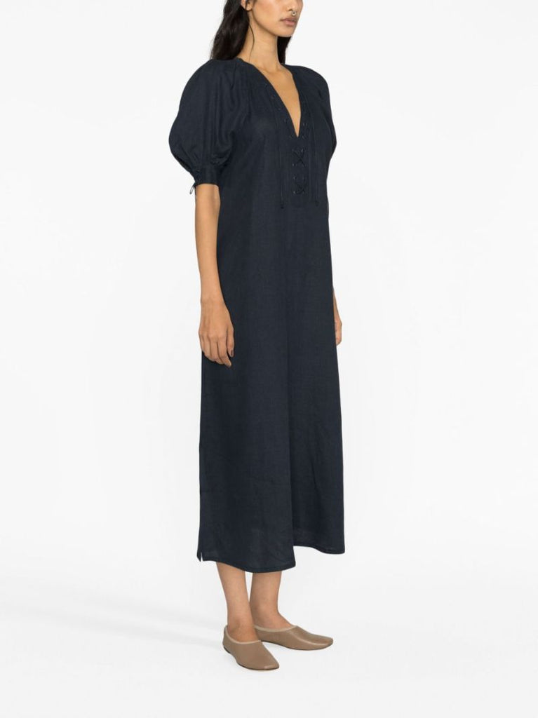 Blue Garden Linen Midi Dress