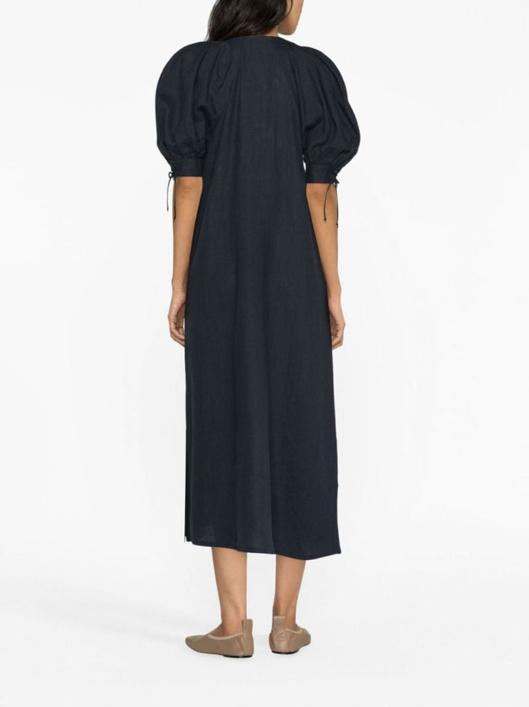 Blue Garden Linen Midi Dress