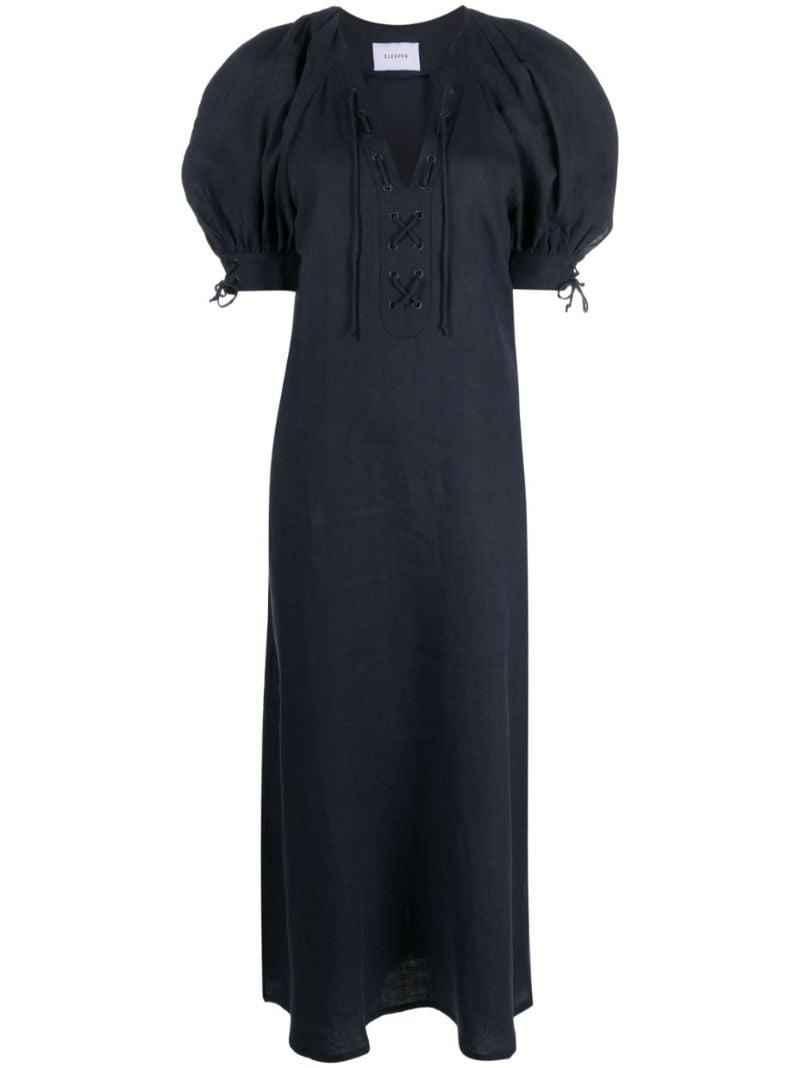 Blue Garden Linen Midi Dress