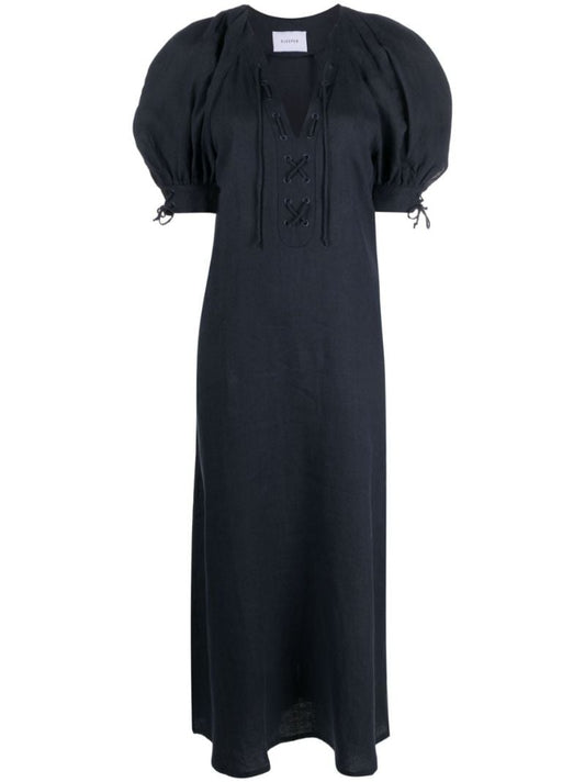 Blue Garden Linen Midi Dress