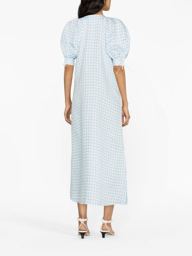 Blue Garden Gingham-print Midi Dress