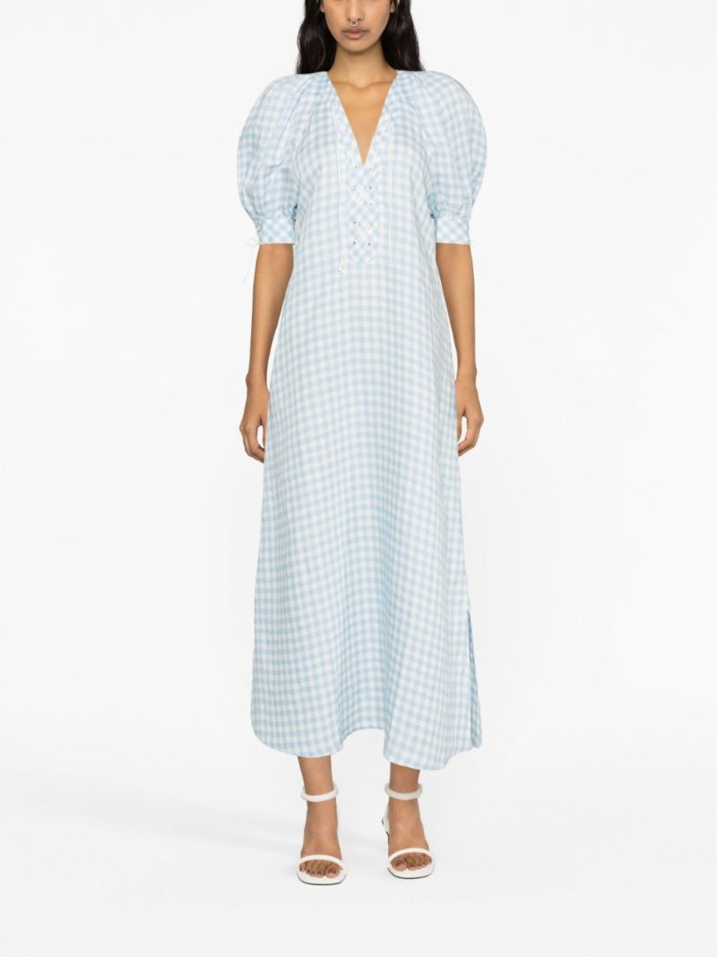 Blue Garden Gingham-print Midi Dress