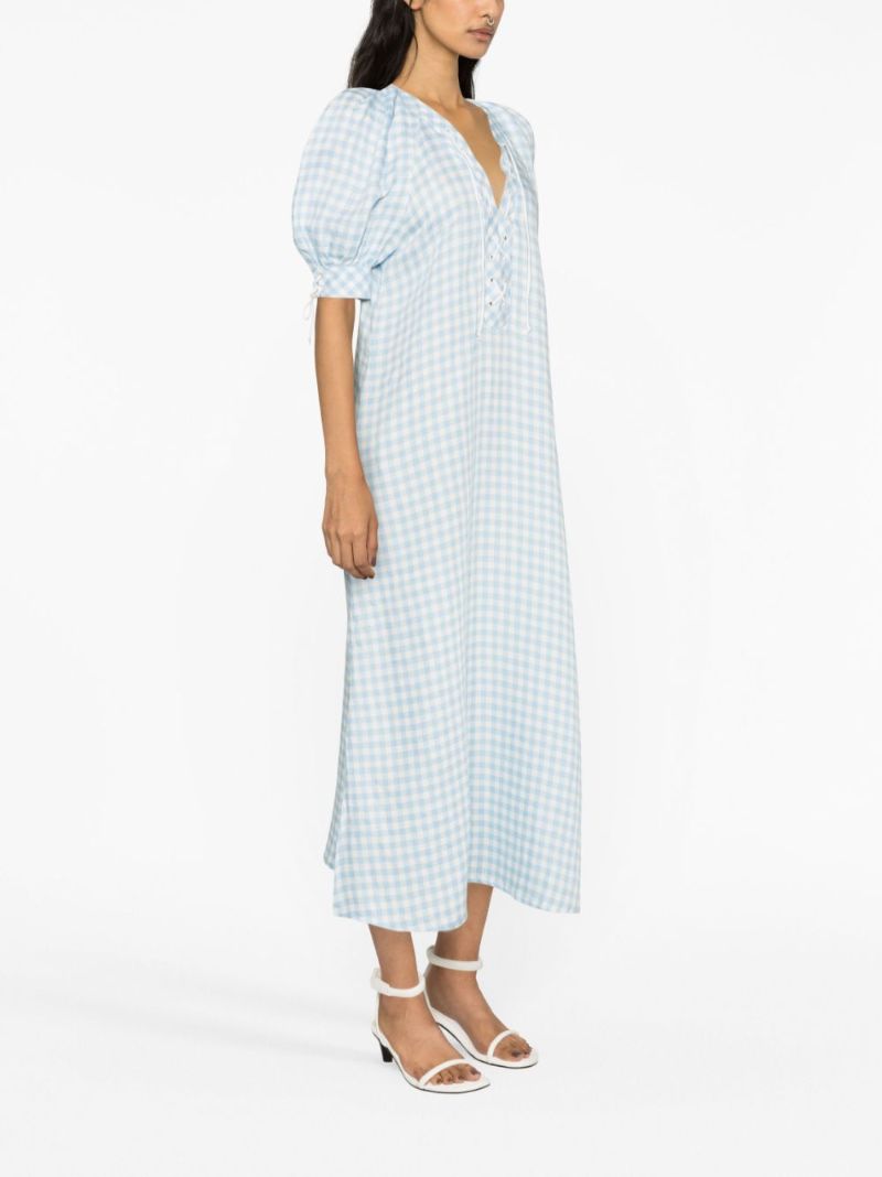 Blue Garden Gingham-print Midi Dress
