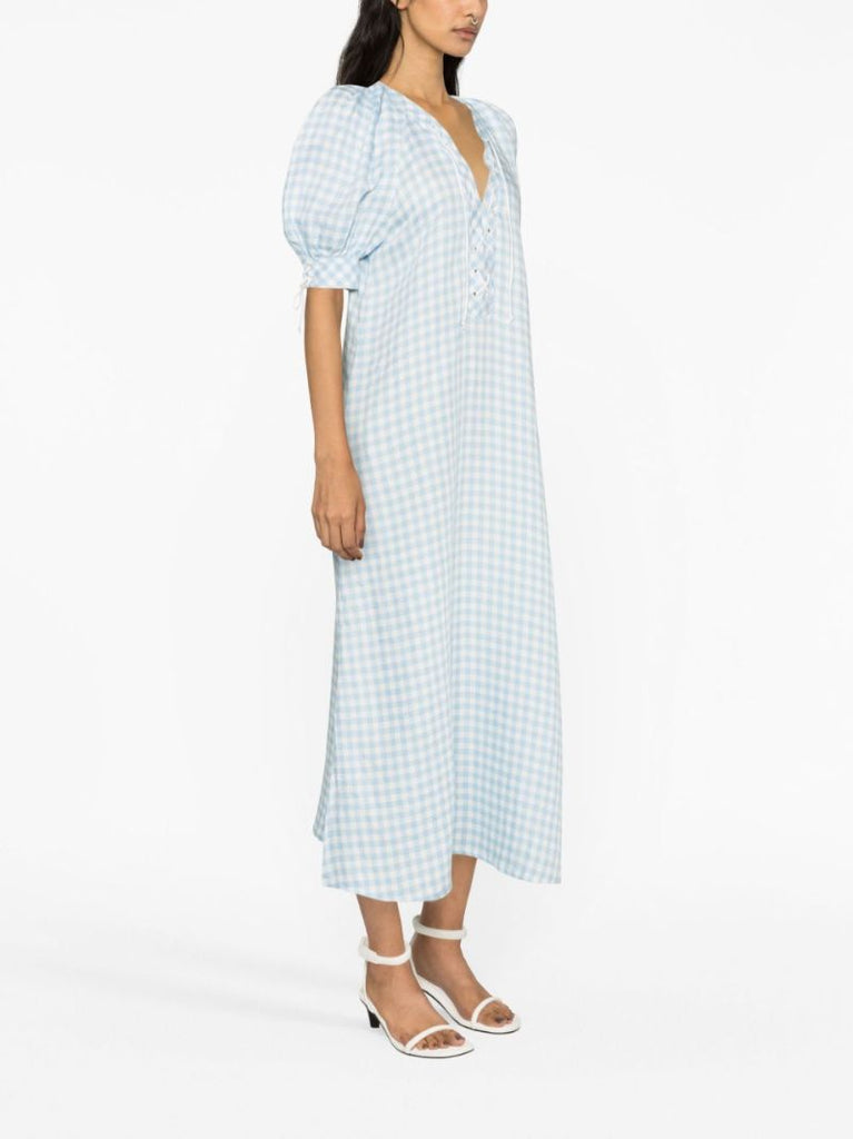 Blue Garden Gingham-print Midi Dress