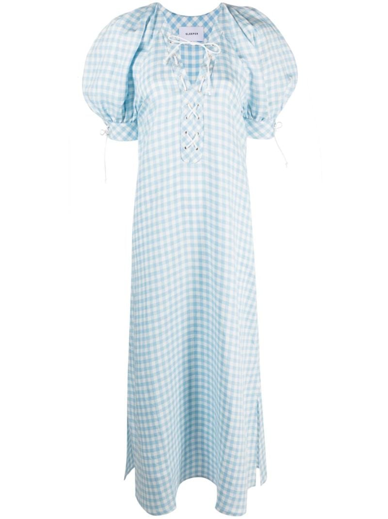 Blue Garden Gingham-print Midi Dress