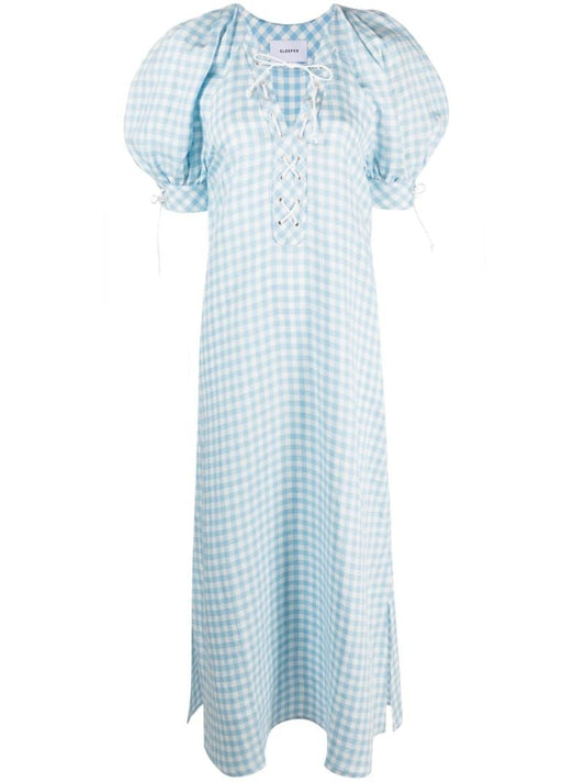 Blue Garden Gingham-print Midi Dress