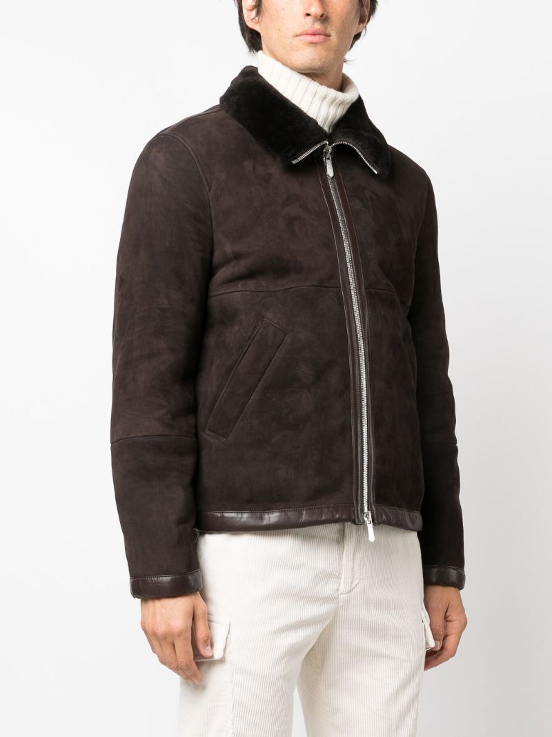 Brown Shearling-trim Leather Jacket