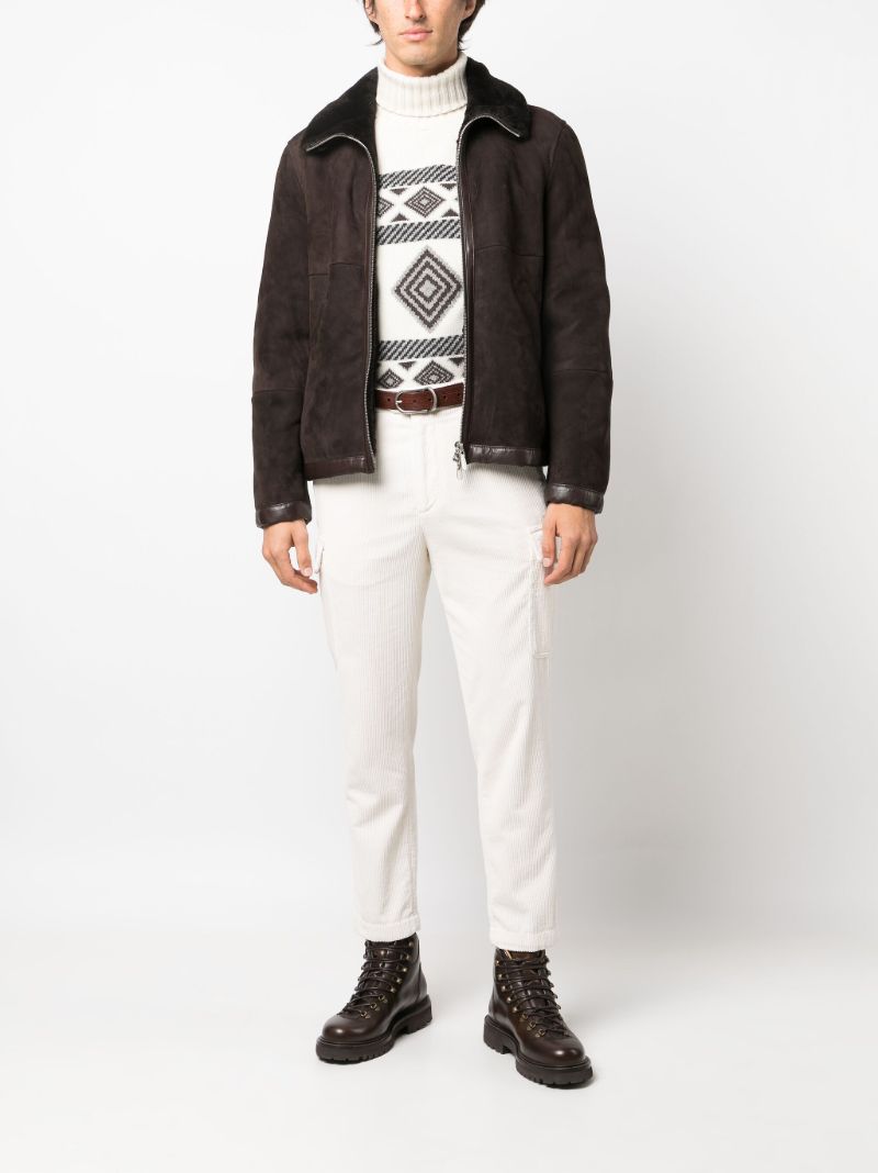 Brown Shearling-trim Leather Jacket