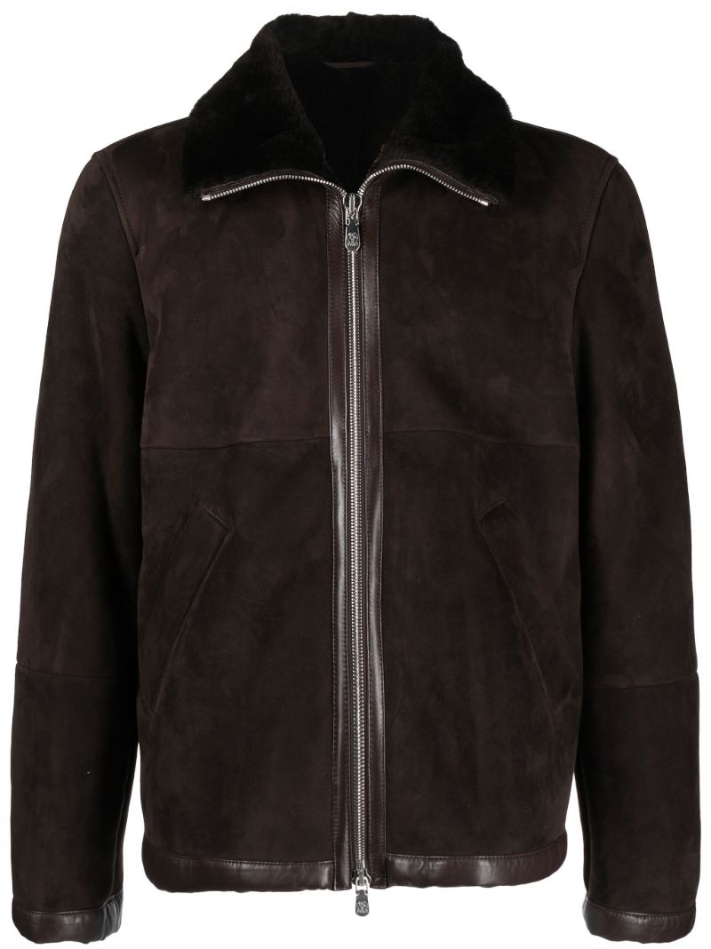 Brown Shearling-trim Leather Jacket